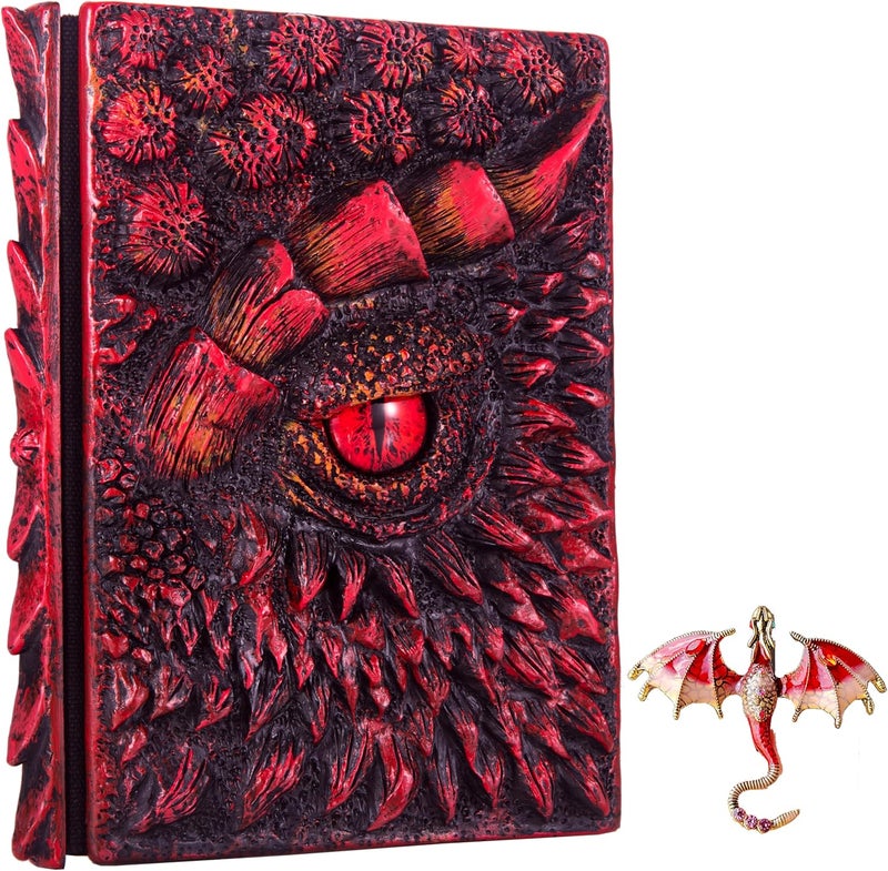 LZlightactor 3D Dragon Eye Embossed Journal,Resin Engraving Notebook,Dnd notebook for Dragon Lovers ，Blank Paper,Hardcover Travel Notepad for Writing,Sketchbook,Collection,Gift,Decoration A4 and A5 Size (A5-Red - Image 1
